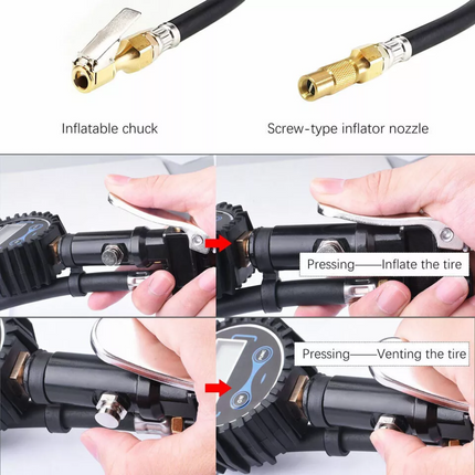 LED Digital Tyre Inflator Car Air Pressure Tire Gauge PSI Hose A Car Motorcycle