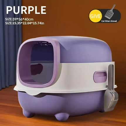 Large Fully Enclosed Cat Litter Box Lift Lid Odour Control Easy Clean Kitty Purple