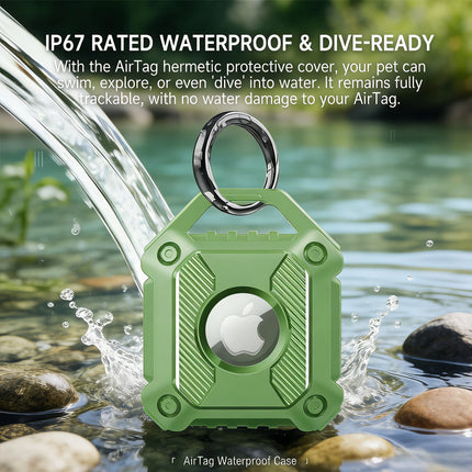 Green Apple AirTag Protective Case Waterproof TPU Cover Air Tag Tracker Loop Holder