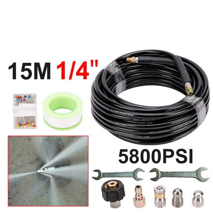Sewer Jetter for Pressure Washer 49FT Cleaner Hose 5800PSI NPT 1/4" Hose Kit