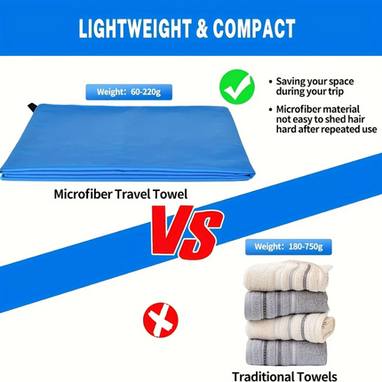 Microfiber Towel Gym Sport Footy Travel Camping Swimming Beach Bath Mother's Day Blue+Light Grey