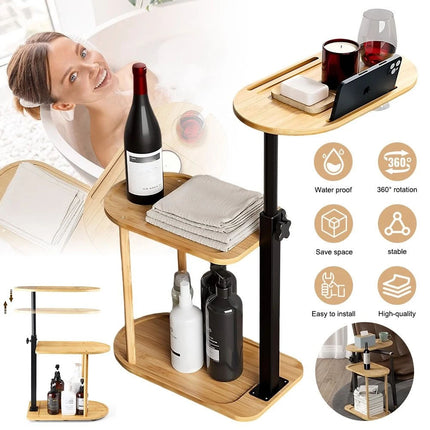 Bamboo Shower Shelf Bathroom Rack Storage Organiser Caddy 3 Tier 360° Rotating
