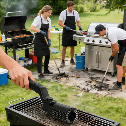 Rechargeable Black Electric BBQ Grill Brush with Two Replacement Brushes