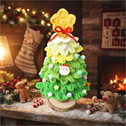 Handmade Crochet Christmas Tree Desktop Knitted Xmas Tree Ornament Desk 23cm Light Green