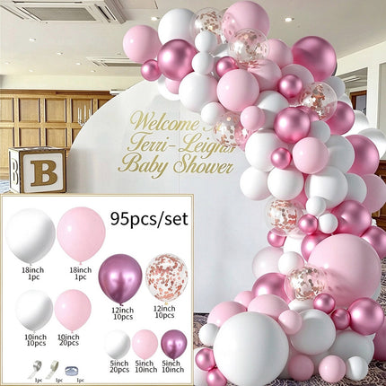 95Pcs Pink White Balloon Garland Arch Kit, Balloon Decorations for Wedding Birthday Party