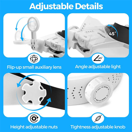 5 Lens Adjustable Headband Magnifier Head Magnifier Hands Free Magnifying Glass