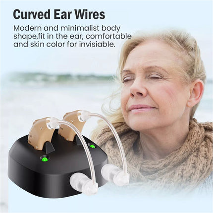 1 Pair Hearing Aid Rechargeable Invisible BTE with Charger Dock 1 year Warranty
