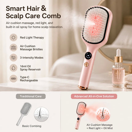 Electric Misting Air Cushion Hair Brush Steam Styling Tool Scalp Massage Comb Pink