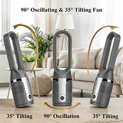 Black 2-in-1 Cooling & Heating Bladeless Tower Fan with Remote