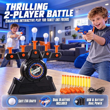 Hover Ball Floating Target Shoot Game, Dual Blaster Foam Dart Shooting Set