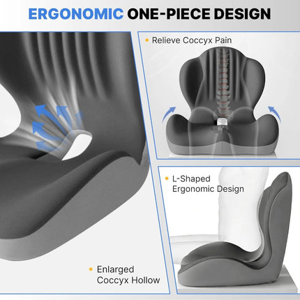 Memory Foam Seat Cushion w/Lumbar Support Pillow for Back & Sciatica Pain Relief