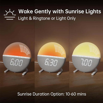 Alarm clock wake-up light with sunrise/sunset simulation, dual alarm clocks