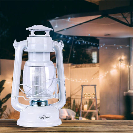 Retro Hurricane Lantern Outdoor Camping Hanging 12 LED Dimmer Lamp Pergola Tent White