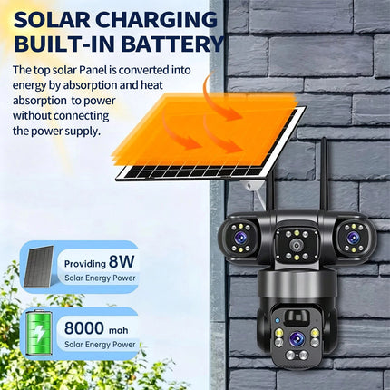 9MP 3-Lens Solar Security Camera Wireless CCTV PTZ Outdoor Surveillance