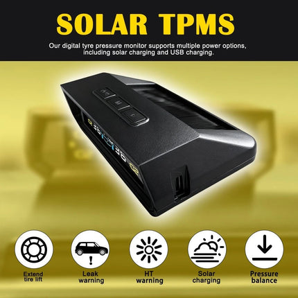 Tyre Pressure Monitor System TPMS Solar USB Car LCD Tire Alarm w/ 4 Sensors