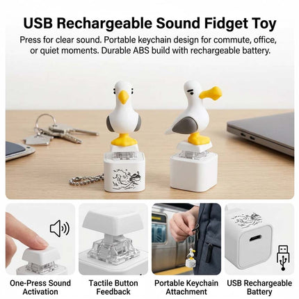 4Pcs Seagull Keychain,Button with Sound Rechargeable Keyboard Clicker Fidget