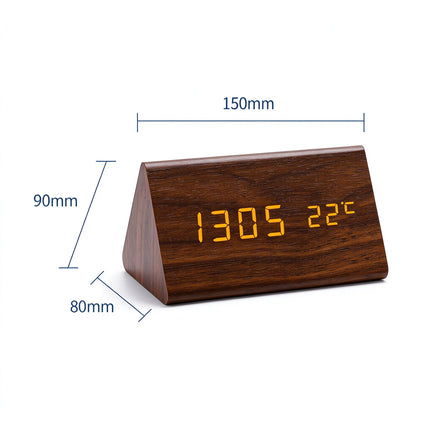 Digital Alarm Clock Wooden Table Desk Bedside LED Clock with Temperature Display