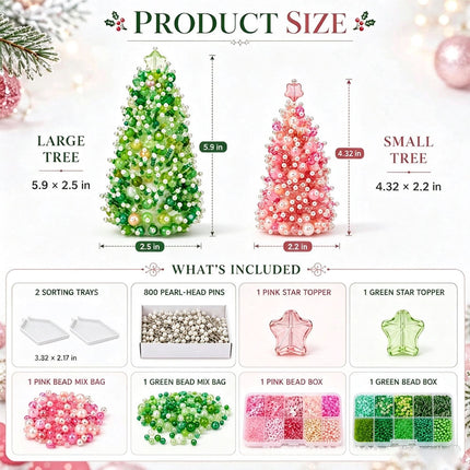 3D DIY Beaded Christmas Tree Craft Kit, Handmade Desktop Christmas Decors 2Packs