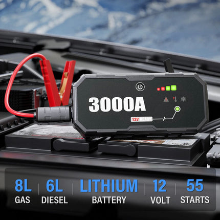 3000A Portable 12V Car Jump Starter Pack Booster Battery Charger Power Bank