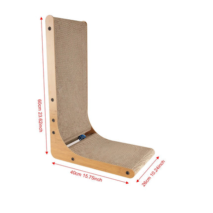 Wall Leaning L Shape Cat Scratcher Cardboard Bed with Wooden Frame 60CM Indoor Use