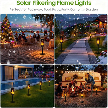 4 Packs Christmas Decoration Outdoor Solar Lights Torch Light Flickering Flame Pathway