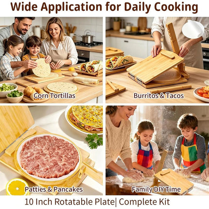 10 Inches Wooden Tortilla Press with Rolling Pin & 50 Pcs Parchment Paper