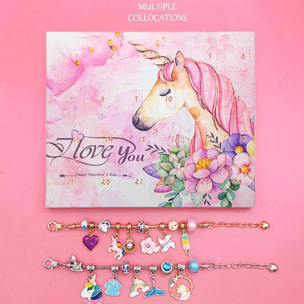 24Pcs Unicorn Christmas Charm DIY Bracelet Advent Calendar Jewelry Kit Set Gift