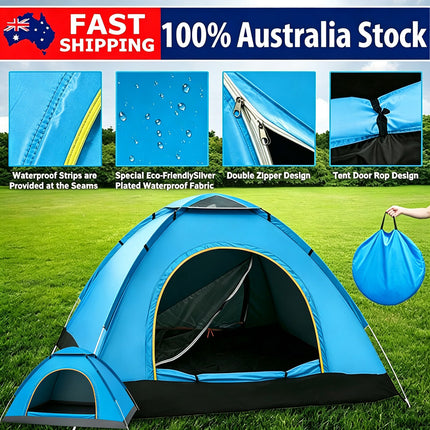 Outdoor Beach Hiking Camping Fishing Waterproof 2 or 3 People Camping Blue Tent