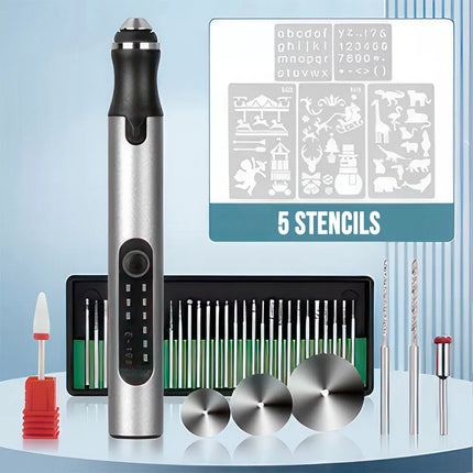Set Electric Engraving Pen Cordless Carving Pen USB Micro Engraver with 37 Bits
