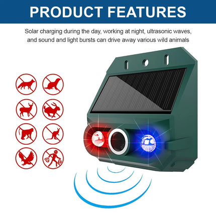 Solar Ultrasonic Animal Repeller LED Red‑Blue Flash Fox Bird Scarer Deterrent