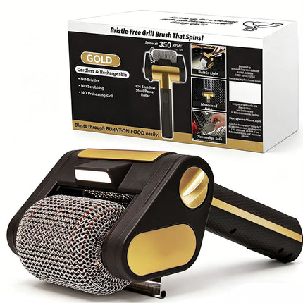 Electric BBQ Grill Brush Cordless Scrubber with LED Light Handle Bristle Cleaner