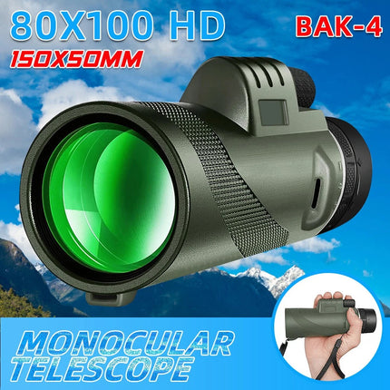 HD 80x100 Monocular Telescope Binoculars w/ Phone Holder Tripod Travel Hiking