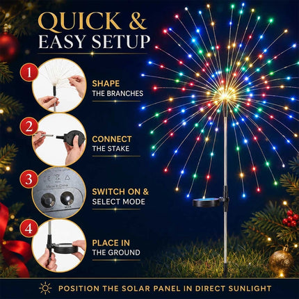 2Pcs Solar Powered Garden Outdoor Lights Firework Yard Pathway Christmas Lights