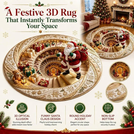 Large Round Christmas Rugs 3D Printed Illusion Rug Anti Slip Soft Carpet Mat   （B  80*80cm)
