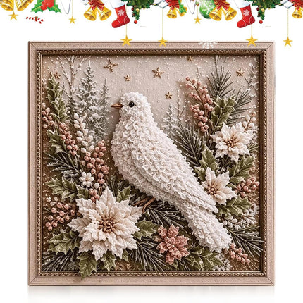 3D Christmas Fabric Poke Art Kit, DIY Punch Craft Set with Frame Decor White Dove
