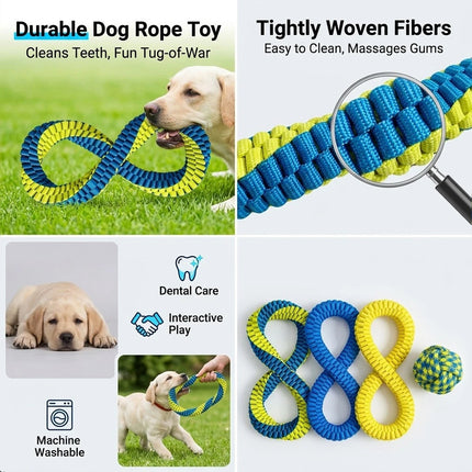 Nordsprite Dental Cleaning Tug Toy for Dogs,Washable Figure-8 Double-Loop Design