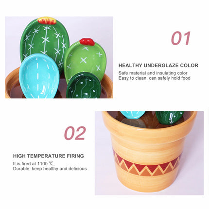Ceramic Cactus Measuring Spoons Baking Measuring Spoons with Holder Kitchen    (4 Colors)