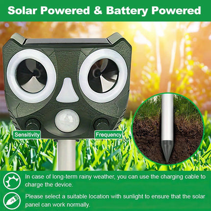 Solar Ultrasonic Bird Repeller Motion Sensor Animal & Pets Rat Possum Repellent
