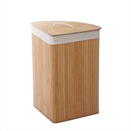 Home Foldable Bamboo Corner Laundry Hamper Natural Brown