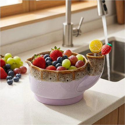 1Pcs Self Spinning Berry Washing Bowl Berry Bowls with Holes Washer Spinner+Fork
