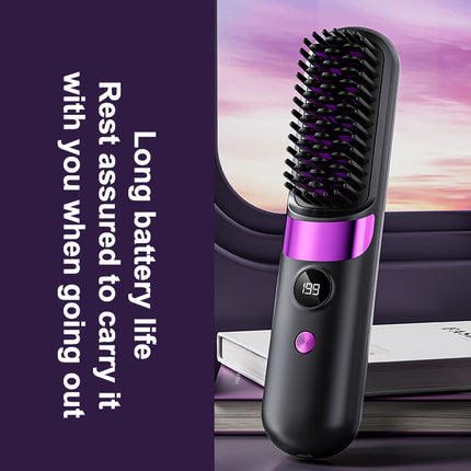 Cordless Mini Hair Straightening & Curling Brush with Negative Ions - USB Rechargeable Portable Styling Comb