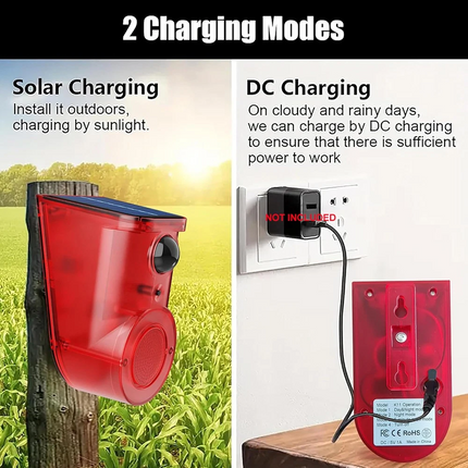 Solar Alarm LED Light Solar Strobe Light Wireless Motion Sensor Detector Outdoor