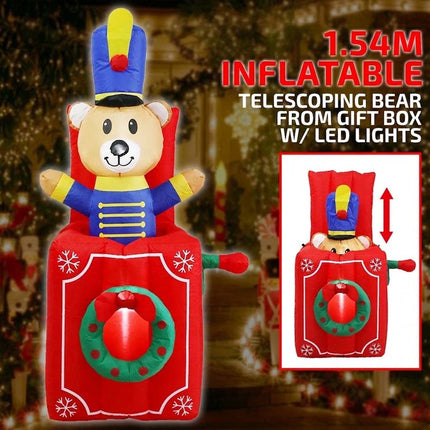 Inflatable Christmas Telescoping Bear From Gift Box W/ LED 1.54M Xmas Decor