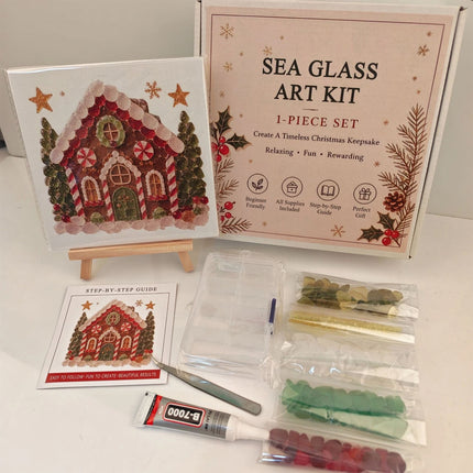 Christmas Themed Sea Glass Mosaic Kit, Craft Supplies for DIY Holiday Artwork
