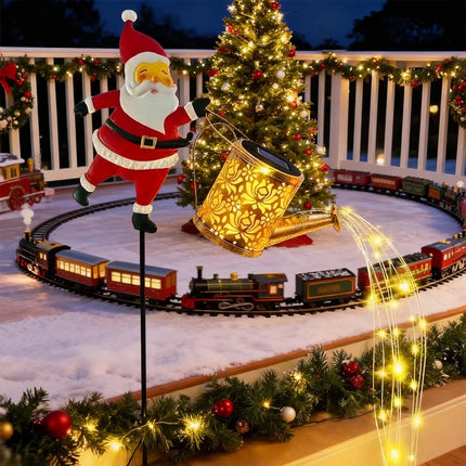 Santa Solar Watering Can Lights Outdoor Christmas Waterproof Metal Garden Decor Warm
