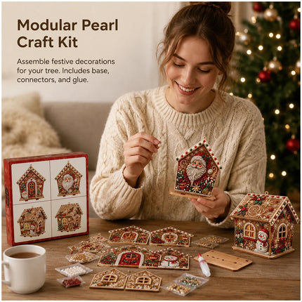 3D Wooden House Christmas Pearl Diamond Art Kit, Christmas Diamond Painting Kits