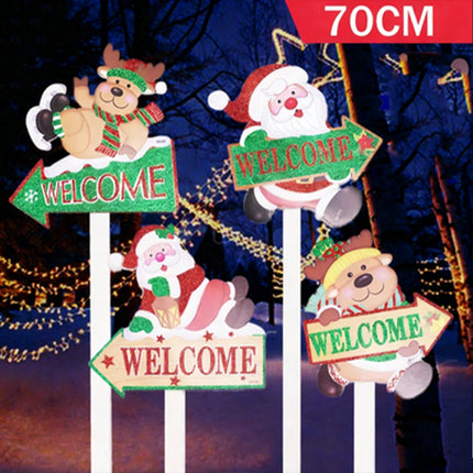 4PCS Christmas Decor Glitter Santa Reindeer Yard Garden Signs Stakes Lawn Ornaments