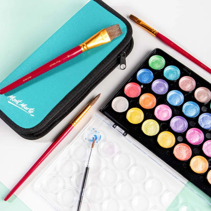 36 Colours Metallic Watercolour Set Includes Mixing Wells & Paint Brush