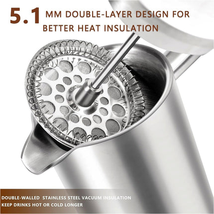 350ML Stainless Steel Cafetiere French Press Filter Coffee Plunger Pitcher