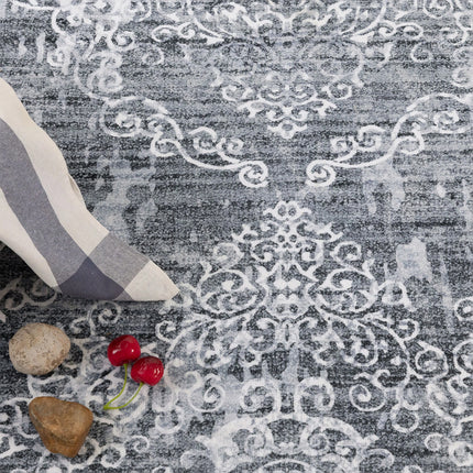 Extra Large Silver Grey Paisley Persian Style Rug, Indoor Household Floor Carpet
